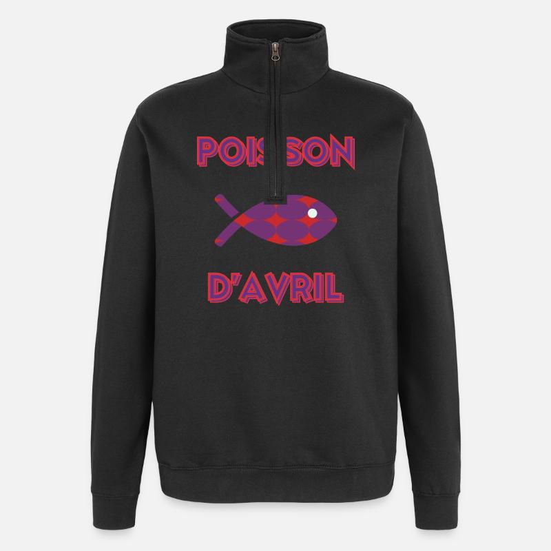 POISSON D'AVRIL - Sweat à zip 1/4 - noir