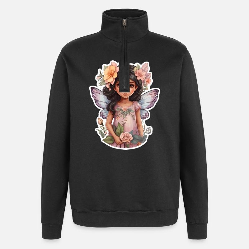 Kleine Fee mit Blumen - Quarter-Zip-Sweatshirt - Schwarz