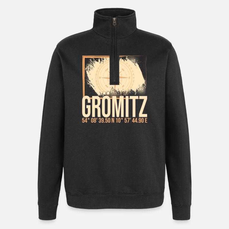 Grömitz Koordinaten - Quarter-Zip-Sweatshirt - Schwarz