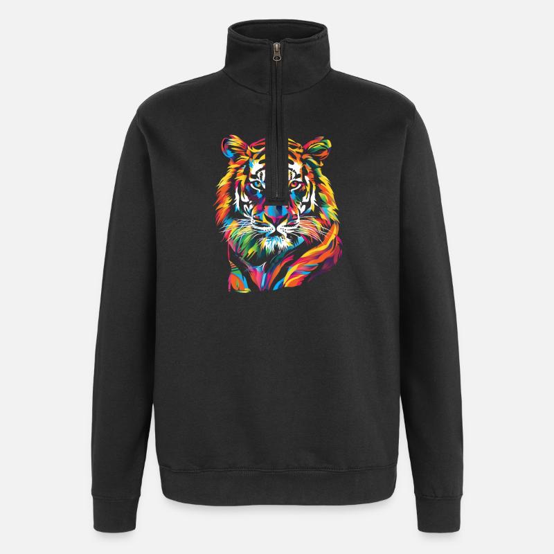 Bunte Tiger-Illustration - Quarter-Zip-Sweatshirt - Schwarz