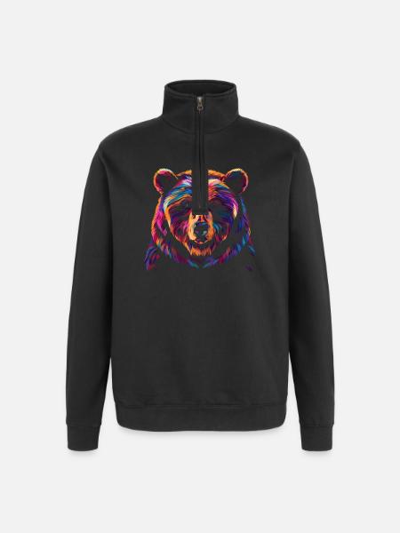 Bunte Bär Illustration - Quarter-Zip-Sweatshirt - Schwarz
