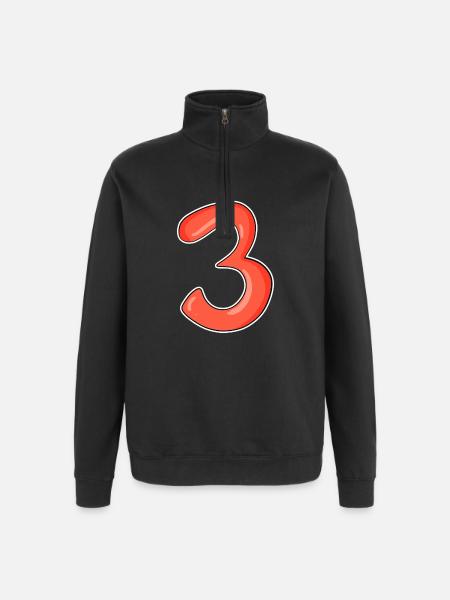 Three - 3 - Number 3 - Number 3 - Quarter-Zip Sweatshirt - black