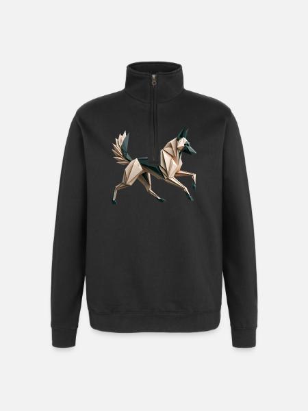 3D Geometric Origami Malinois Dog - Quarter-Zip Sweatshirt - black