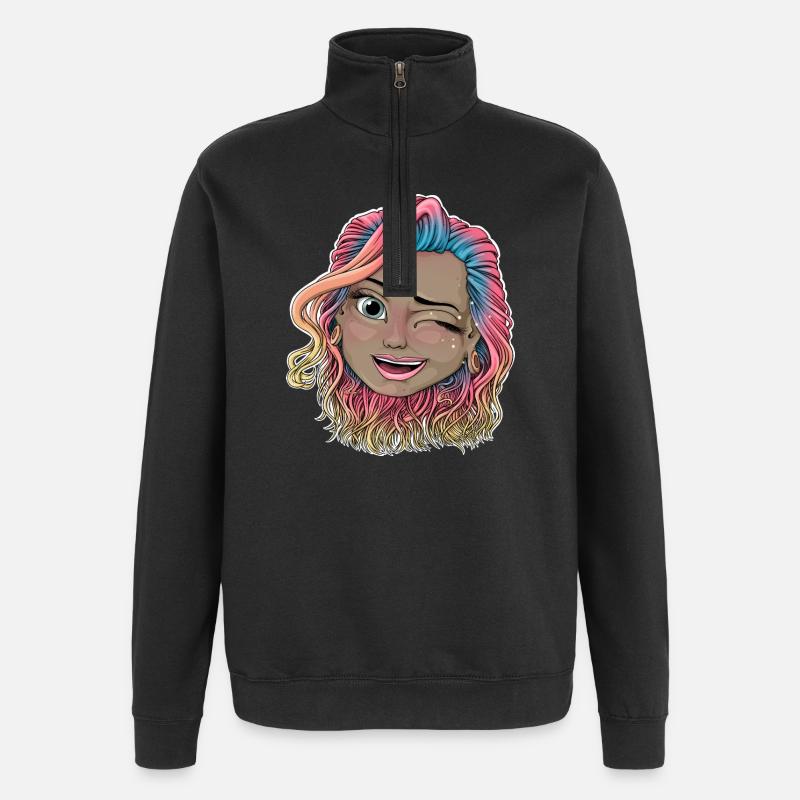 Lebendige zwinkernde Illustration - Quarter-Zip-Sweatshirt - Schwarz