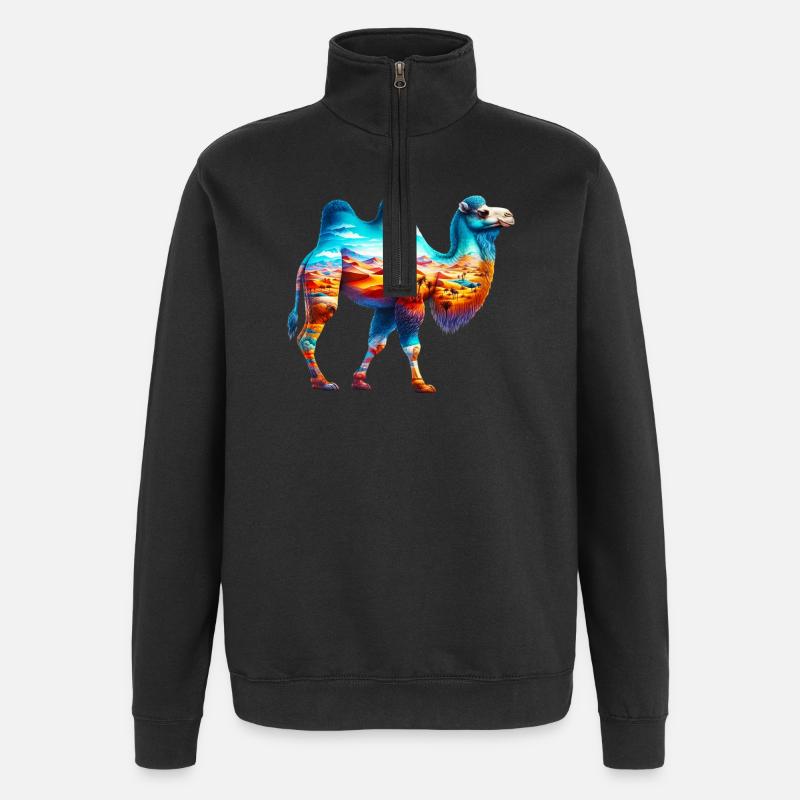 Kamel - Quarter-Zip-Sweatshirt - Schwarz