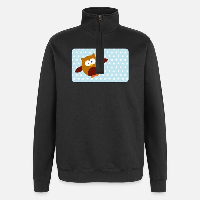 Funny Owl with Blue Asterisk | Customisable - Quarter-Zip Sweatshirt - black