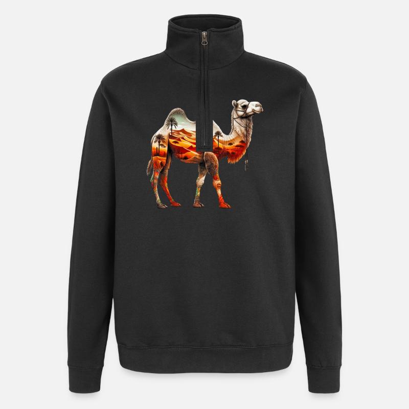 Kamel - Quarter-Zip-Sweatshirt - Schwarz
