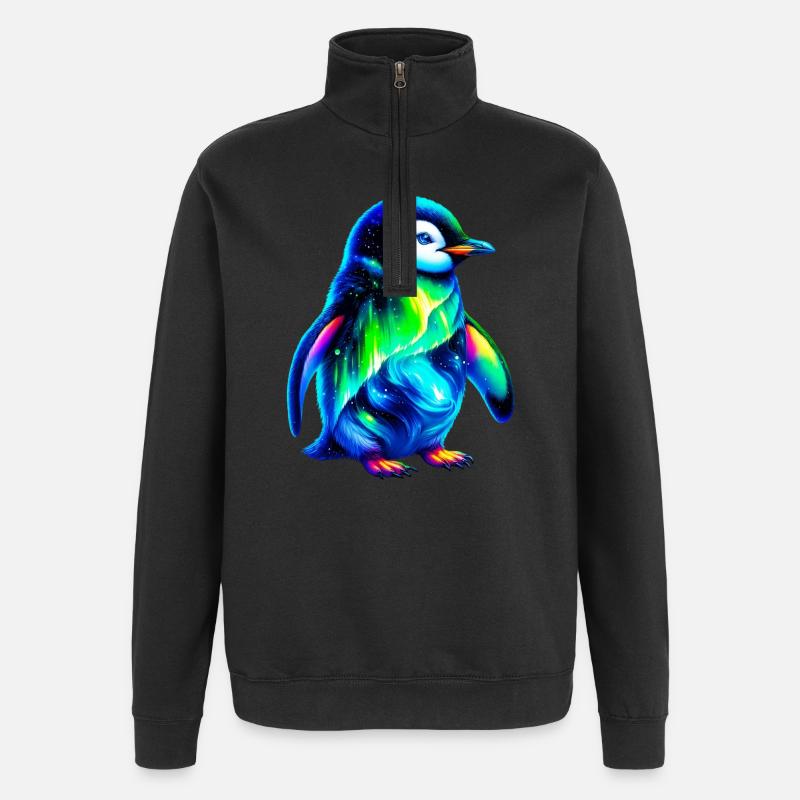 Aurora Borealis Penguin - Quarter-Zip Sweatshirt - black