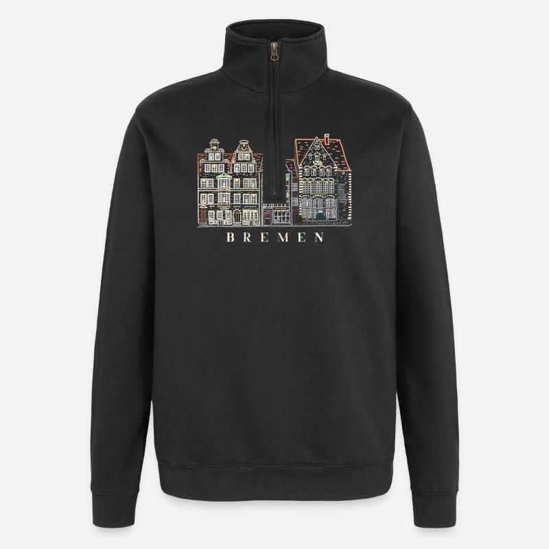 Bremen, Germany, drawing house facades - Quarter-Zip Sweatshirt - black