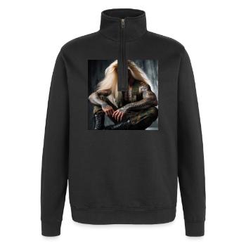 Militaire lourd - Sweat à zip 1/4 - noir - Devant - AI Model Female 172 light (172cm) & AI Model Male 178 dark (178cm)