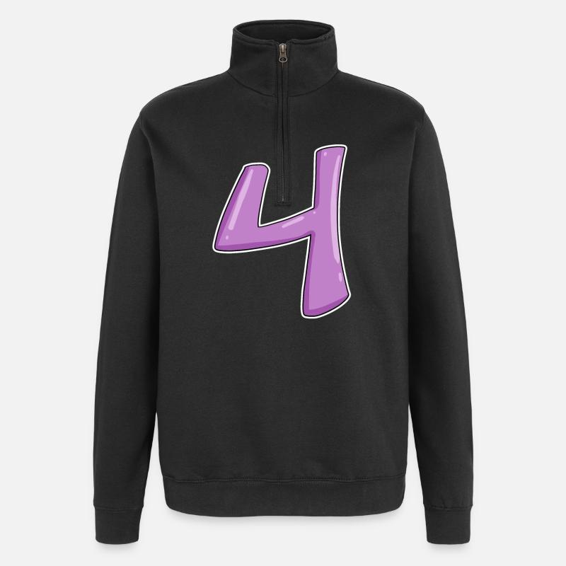 4 - Vier Zahl Nummer - Quarter-Zip-Sweatshirt - Schwarz