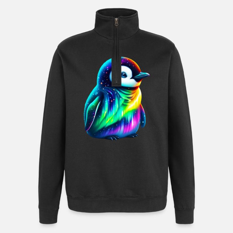 Aurora Borealis Penguin - Quarter-Zip Sweatshirt - black