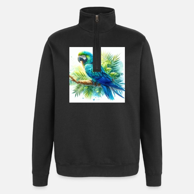 Aquarelle Ara bleu - Sweat à zip 1/4 - noir