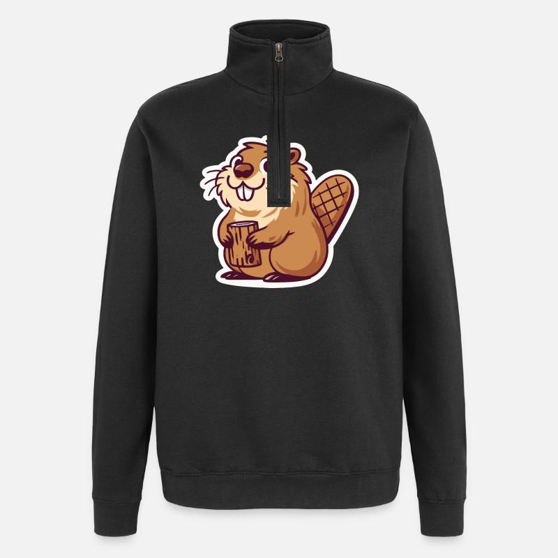 Biber Meme - Quarter-Zip-Sweatshirt - Schwarz