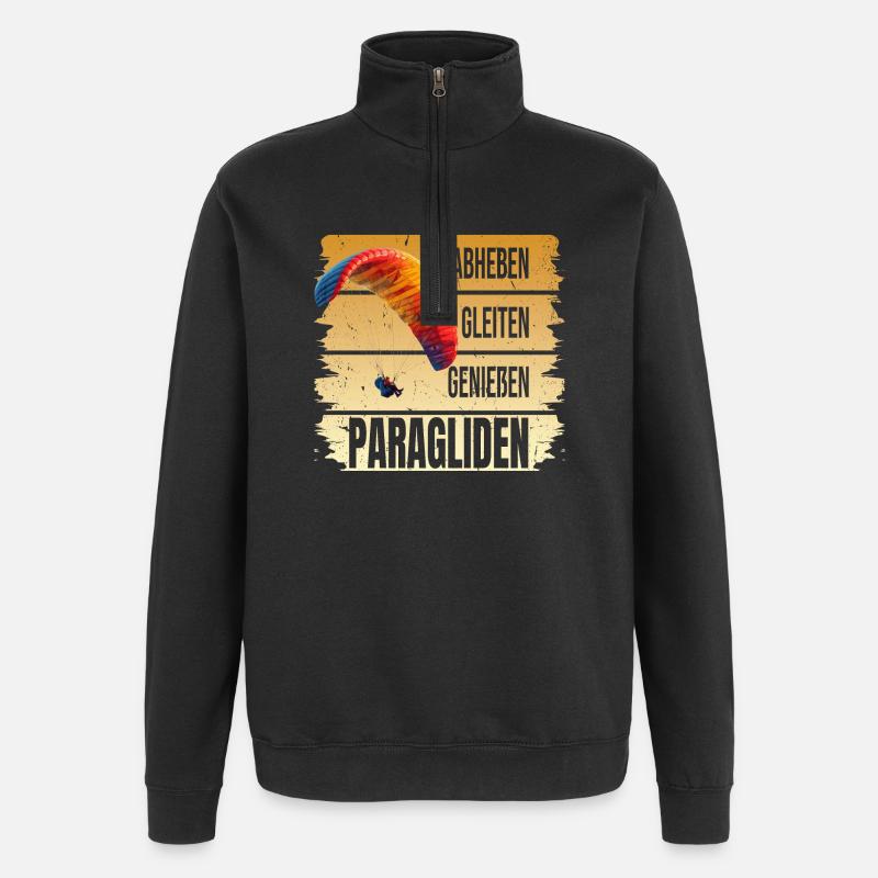 Abheben - Glaiten - Genießen - Paragliden - Quarter-Zip-Sweatshirt - Schwarz
