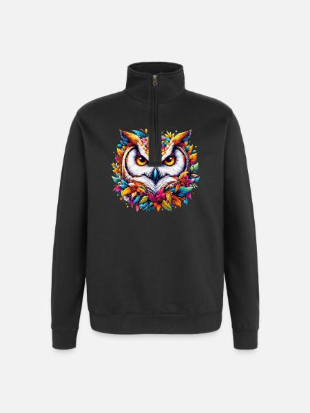 Eule - Quarter-Zip-Sweatshirt - Schwarz