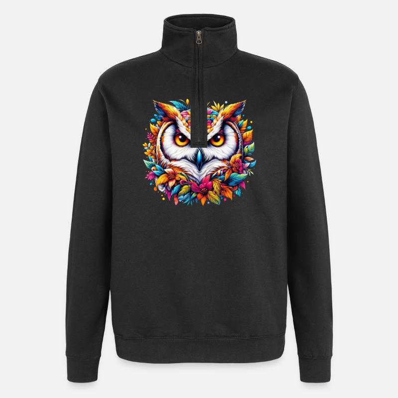 Eule - Quarter-Zip-Sweatshirt - Schwarz