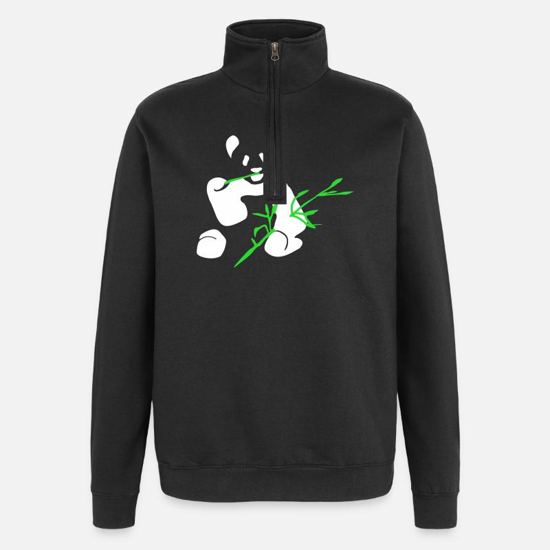 Panda mit Bambus - Quarter-Zip-Sweatshirt - Schwarz