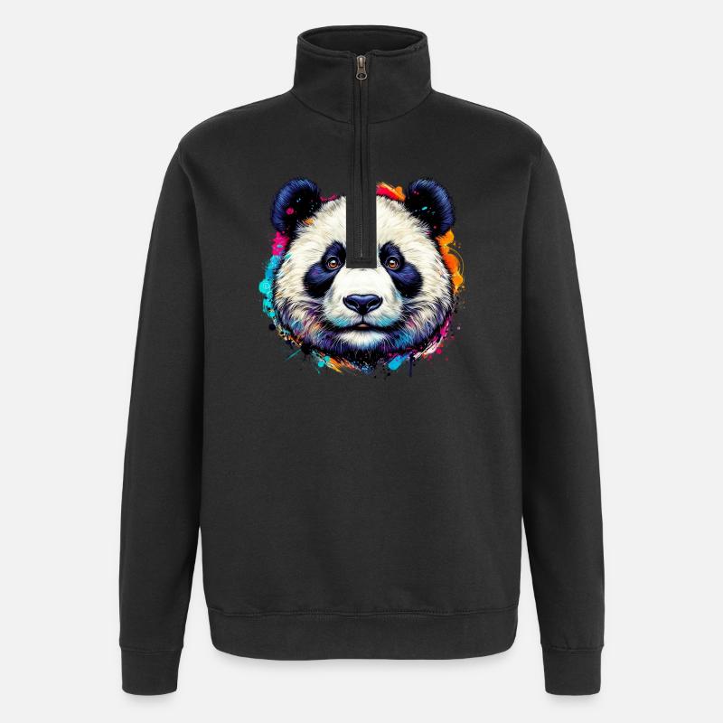 Panda - Sweat à zip 1/4 - noir