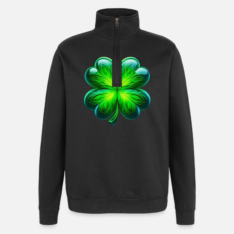 Vierblättriges Kleeblatt - Quarter-Zip-Sweatshirt - Schwarz