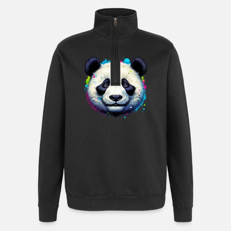 Panda - Quarter-Zip-Sweatshirt - Schwarz