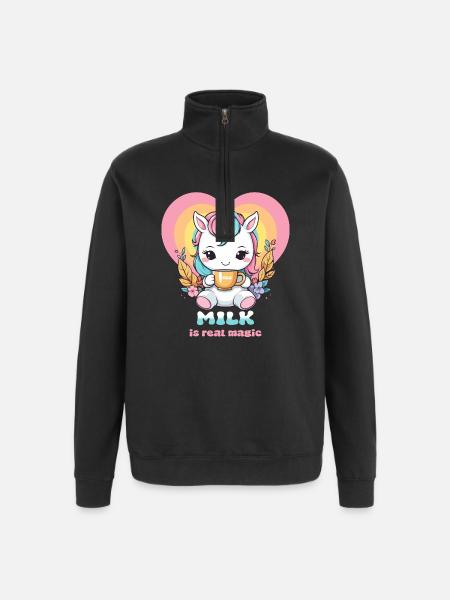 Süßes Milch Einhorn - Quarter-Zip-Sweatshirt - Schwarz
