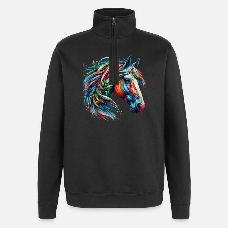 Pferd - Quarter-Zip-Sweatshirt - Schwarz