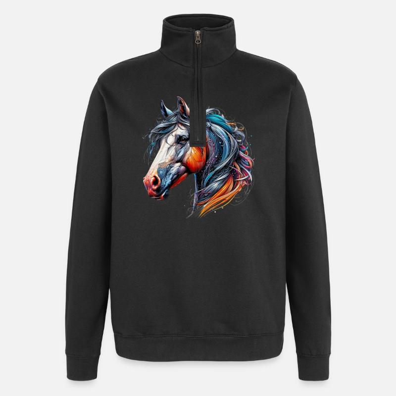 Pferd - Quarter-Zip-Sweatshirt - Schwarz