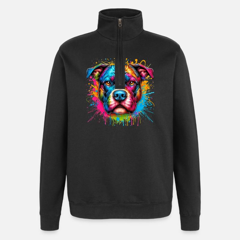 Chien Pitbull - Sweat à zip 1/4 - noir