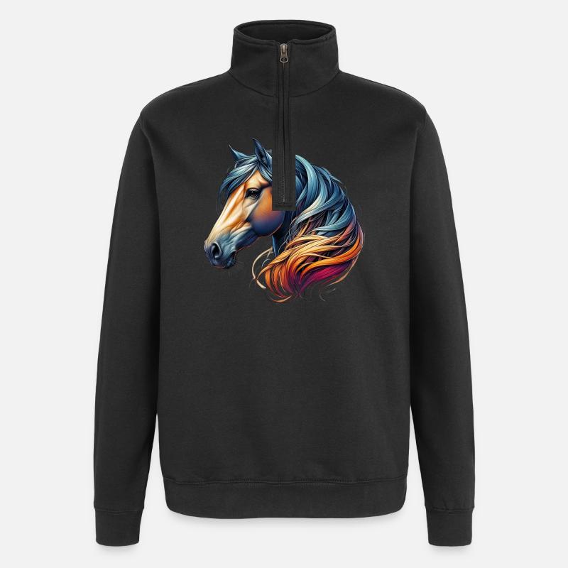Pferd - Quarter-Zip-Sweatshirt - Schwarz