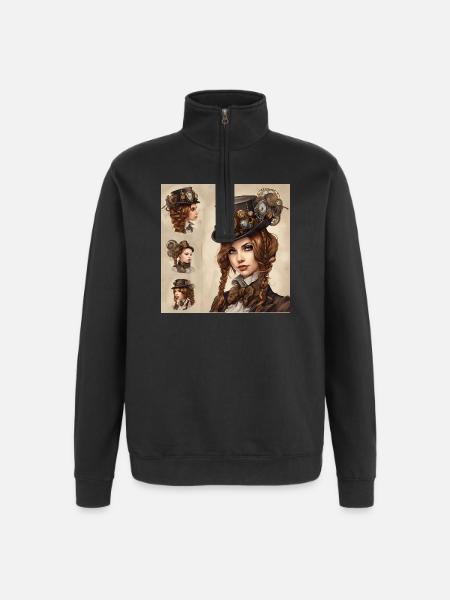 Schönes Mädchen im Steampunk-Stil - Quarter-Zip-Sweatshirt - Schwarz