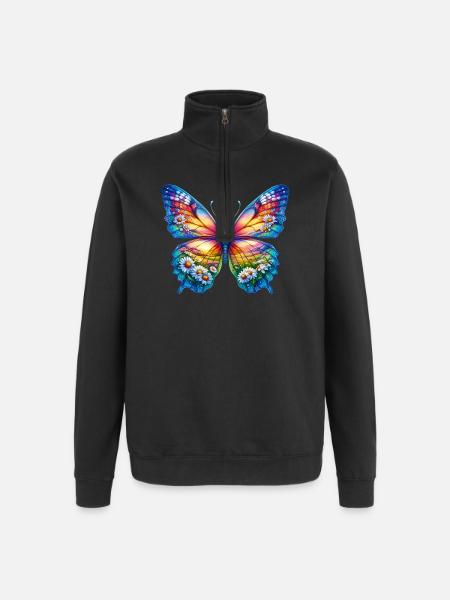Butterfly flowers daisy daisies - Quarter-Zip Sweatshirt - black