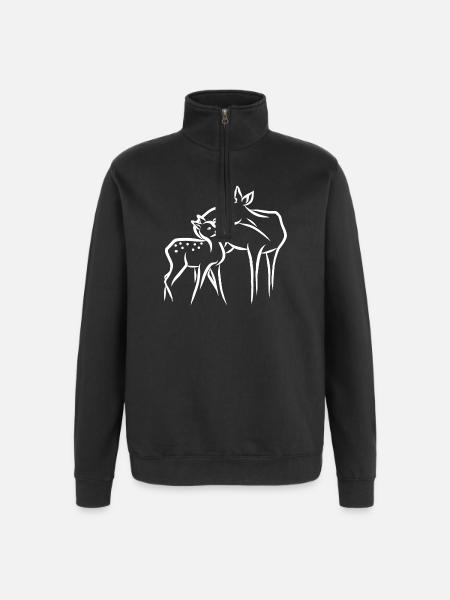 Roe deer with fawn - Quarter-Zip Sweatshirt - black