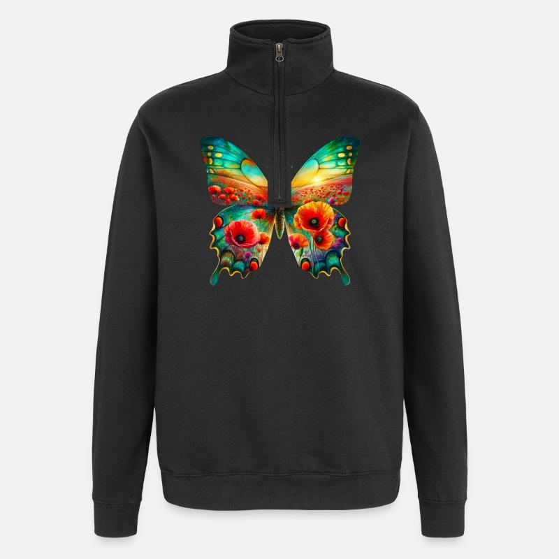 Schmetterlingsblumen Mohnfeld - Quarter-Zip-Sweatshirt - Schwarz