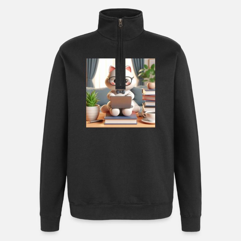 3D Computer Cat - Quarter-Zip Sweatshirt - black