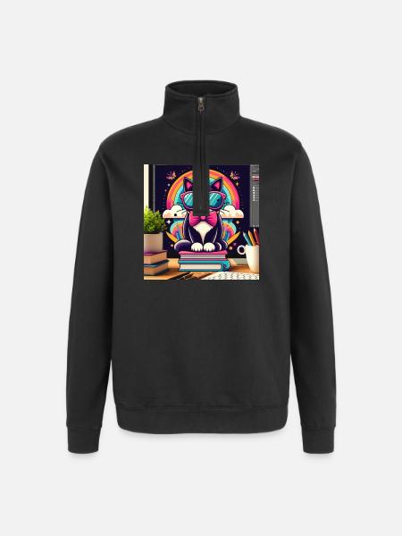 Studious cat with glasses - Quarter-Zip Sweatshirt - black