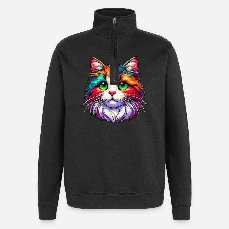 Katze - Quarter-Zip-Sweatshirt - Schwarz