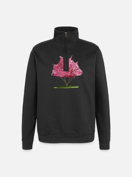 Pink Blossom Tree Watercolour - Quarter-Zip Sweatshirt - black