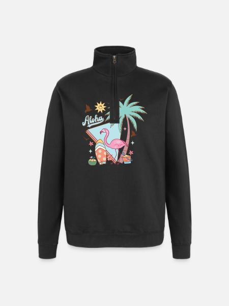 Aloha Été - Sweat à zip 1/4 - noir
