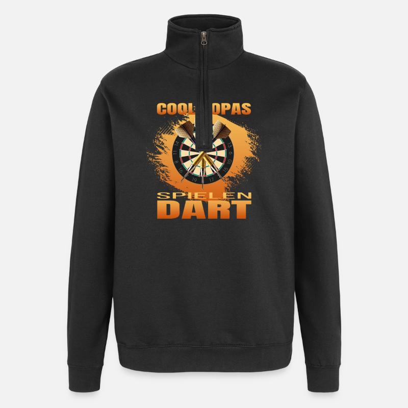 Coole Opas spielen Dart - Quarter-Zip-Sweatshirt - Schwarz