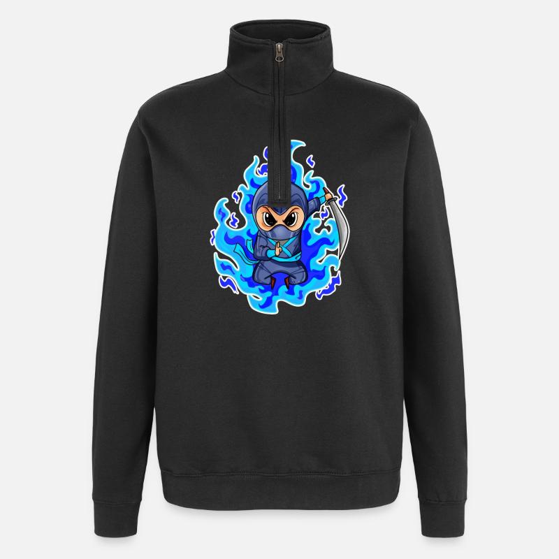 Motif Ninja Bleu Feu - Sweat à zip 1/4 - noir