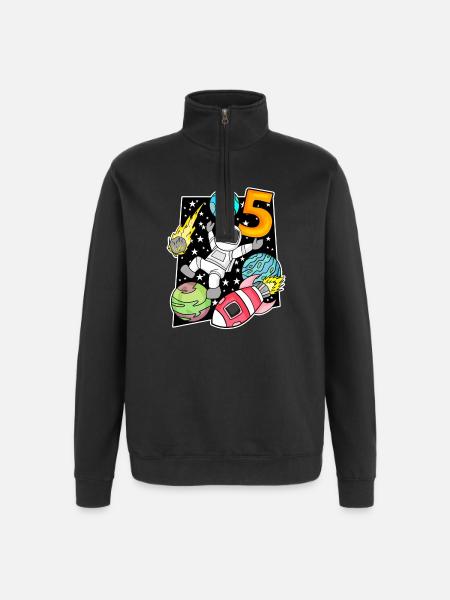 5th Birthday Boy Astronaut Rocket - Quarter-Zip Sweatshirt - black