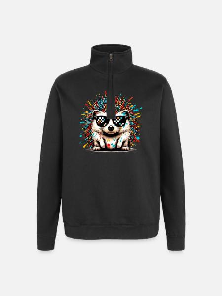 Igel mit Sonnenbrille - Quarter-Zip-Sweatshirt - Schwarz
