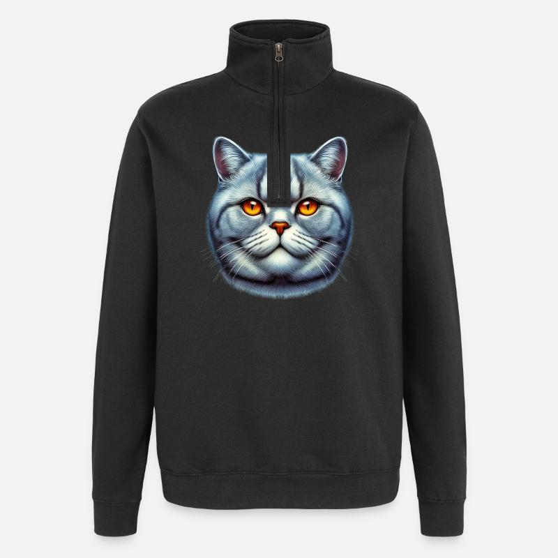 Chat British Shorthair - Sweat à zip 1/4 - noir