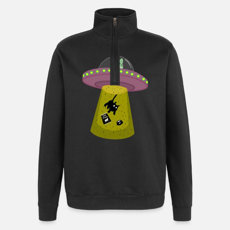 UFO-Katze - Quarter-Zip-Sweatshirt - Schwarz