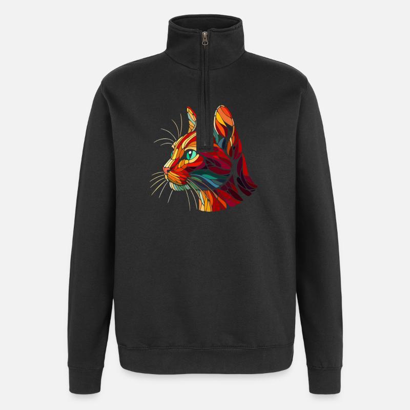Roter Katzenkopf geometrische Kunstpolygone - Quarter-Zip-Sweatshirt - Schwarz