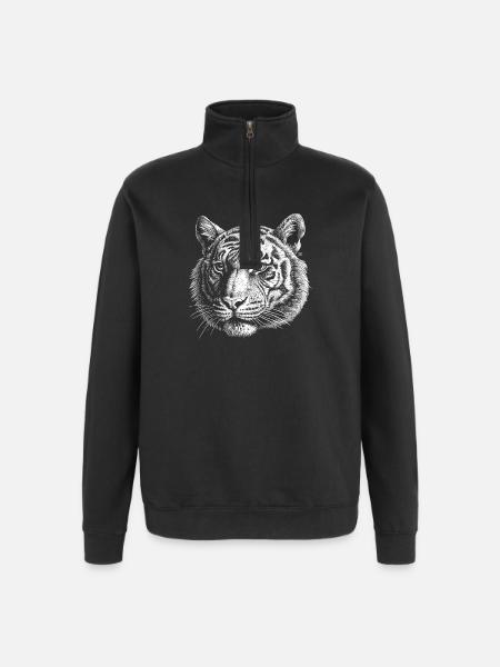 Weißer Tigerkopf - Quarter-Zip-Sweatshirt - Schwarz
