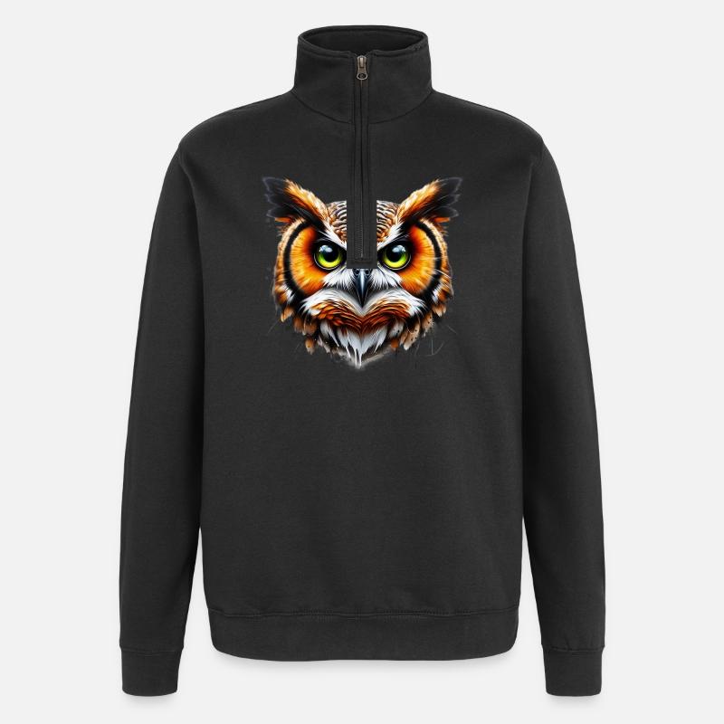 Eule - Quarter-Zip-Sweatshirt - Schwarz