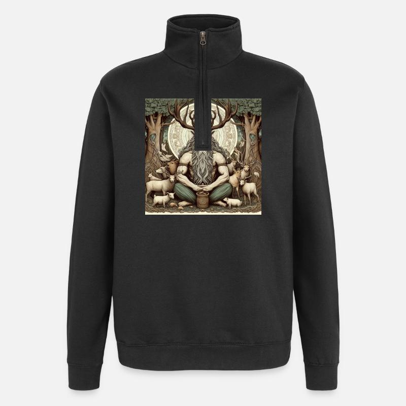 Cernunnos, dieu celte - Sweat à zip 1/4 - noir