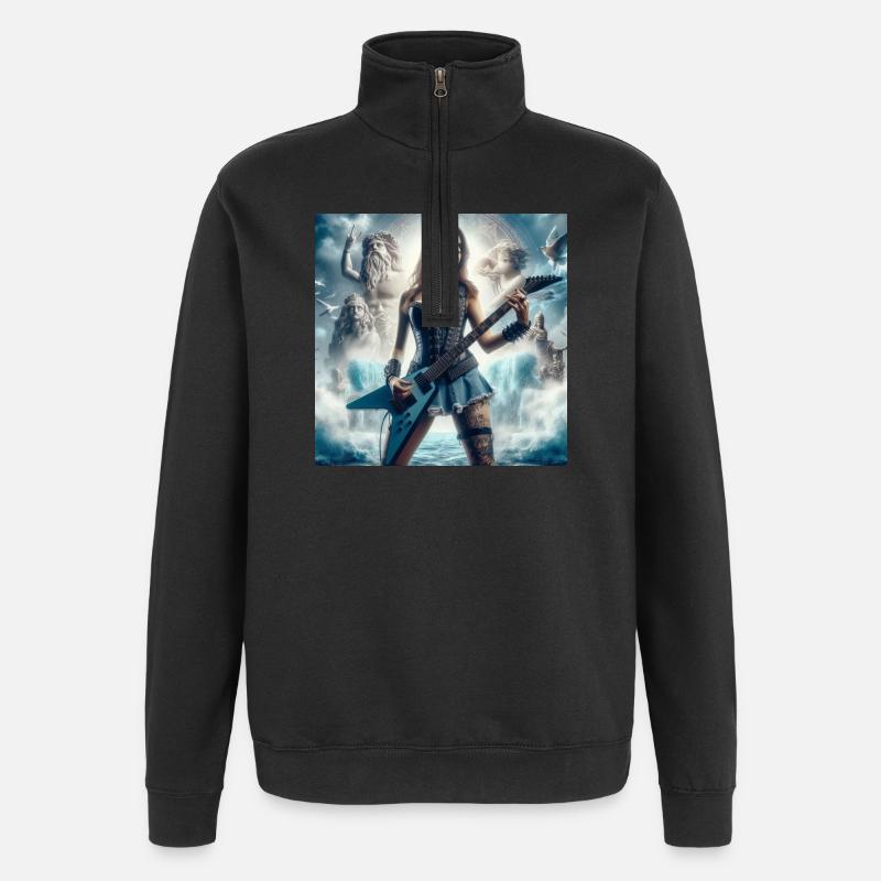 Guitariste avec Poséidon - Sweat à zip 1/4 - noir